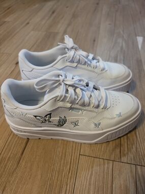 Puma White Sneakers with Light Blue Butterfly Embroidery